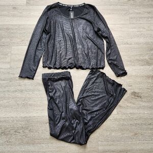 Steve Madden Black and Silver Pajama Set Womens XL Long Sleeve Pants Metallic